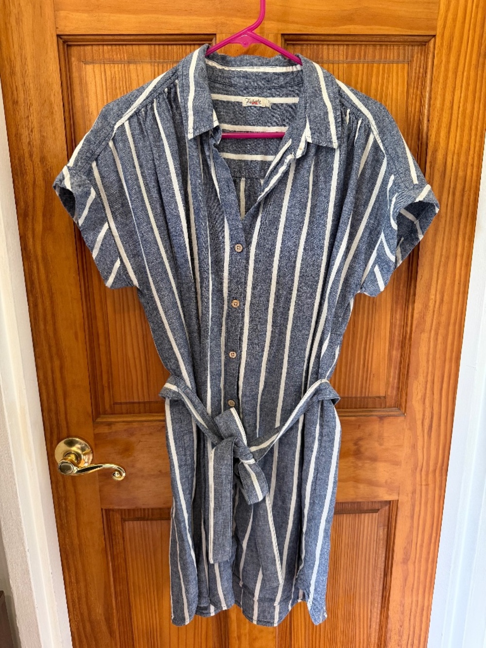 Faherty Striped Linen Blend Shirt Dress - Size Large